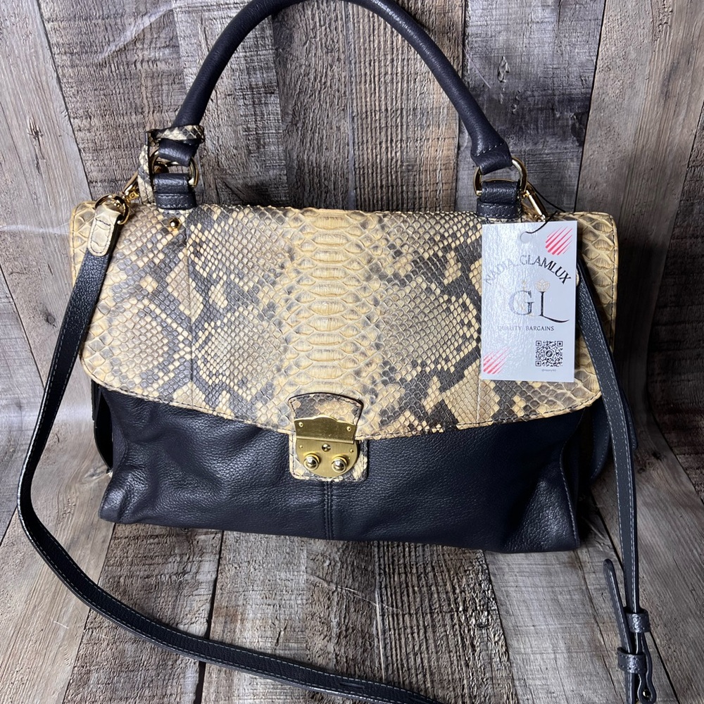 Jean-Louis Scherrer Paris Black and Tan animal print Leather Crossbody Handbag
